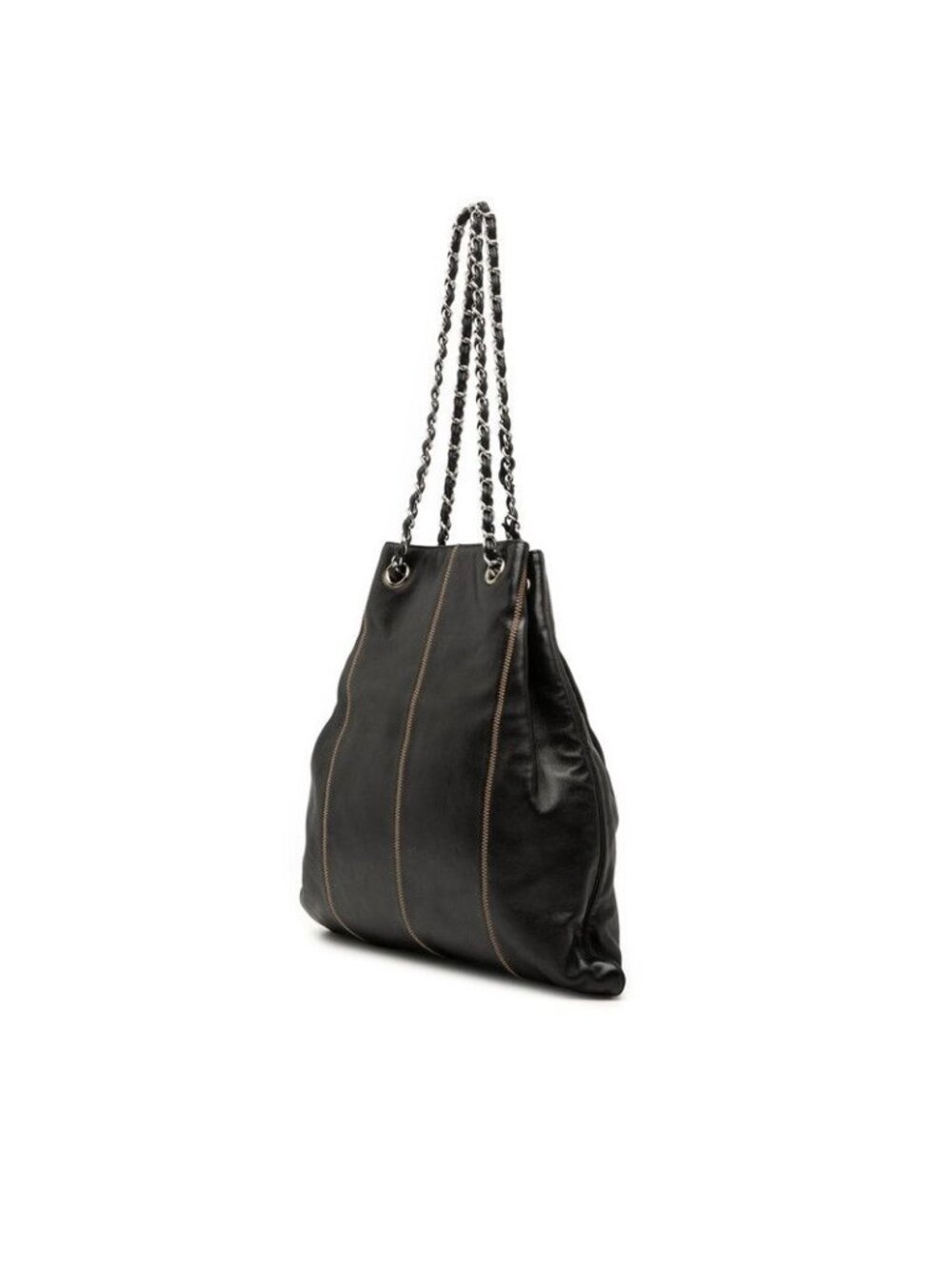 ★SOLD★ Chanel CC Logo Fringe Chain Shoulder Bag Black Leather - Picture 2 of 7